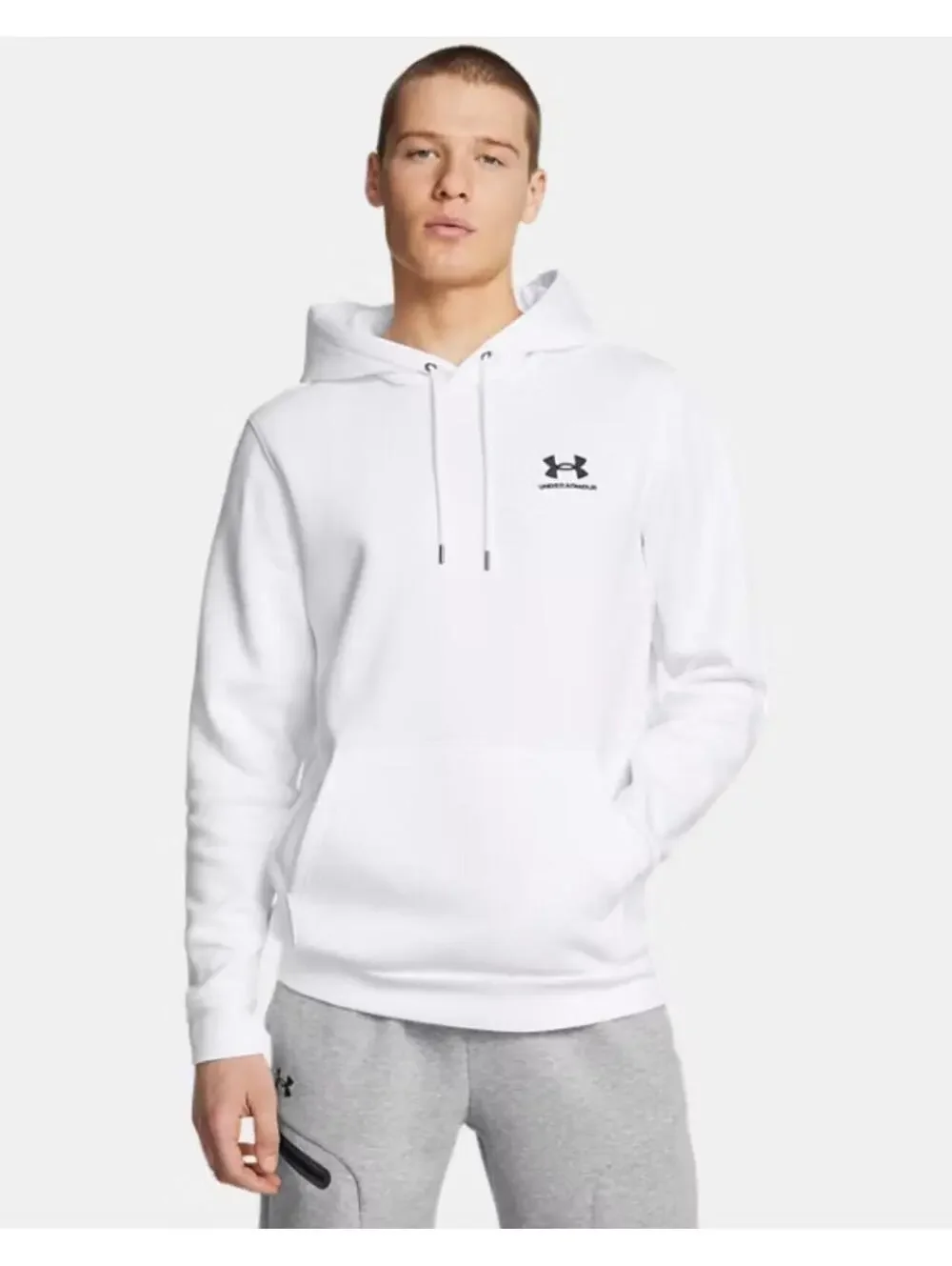 (C241) Under Armour Icon Fleece Men's Pullover Hoodie White Black Logo Large